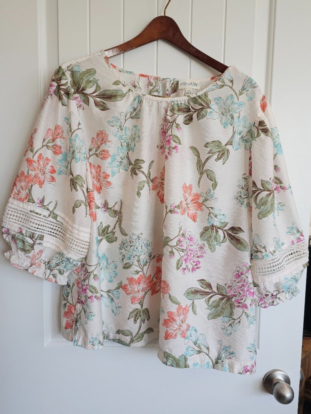 Floral Peasant Blouse Top - Kate & Lily 3X Lightweight, 3/4 Sleeves